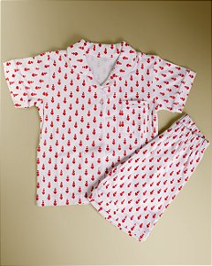 Pijama Botões Blusa e Shorts MC - Corações