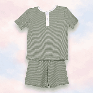 Pijama Blusa e Shorts Pechera MC - Listrado Verde
