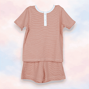 Pijama Blusa e Shorts Pechera MC - Listrado Laranja