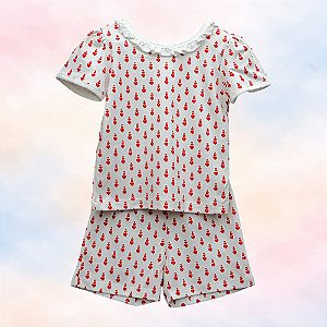 Pijama Blusa e Shorts Babadinho MC - Corações Pequenos