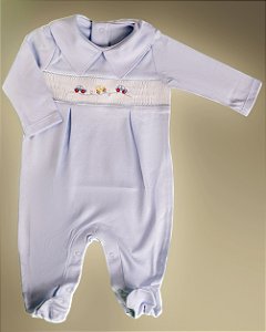 Macacão Smock Carrinhos - Celeste Liso
