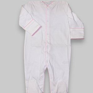 Macacão Broche Picueta Rosa - Branco Liso