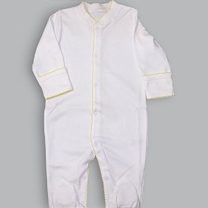 Macacão Broche Picueta Amarelo - Branco Liso