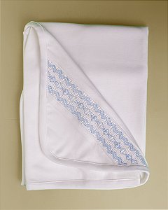 Manta Smock Losango Azul - Branco Liso