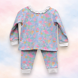 Pijama Flanelado Blusa e Calça ML - Aquarela Menina
