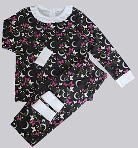 Pijama Blusa e Calça ML - Lua Fundo Preto Menina