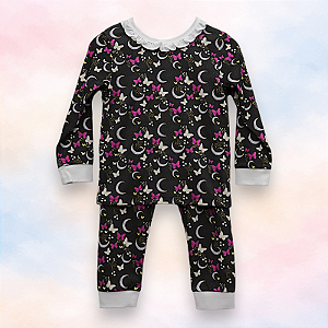 Pijama Blusa e Calça ML - Lua Fundo Preto Menina