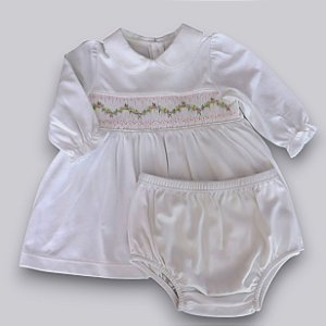 Vestido Smock Ziguezague Florido - Branco Liso