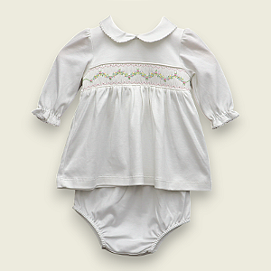 Vestido Smock Ziguezague Florido - Branco Liso