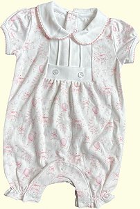 Macaquinho Botão Menina - Balões Rosa