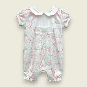 Macaquinho Botão Menina - Balões Rosa