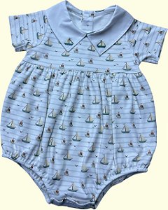 Macaquinho Body Barcos e Gaivotas - Gola Branca com Barco