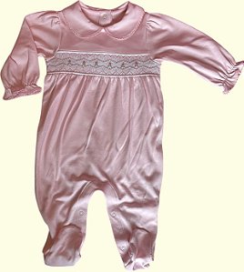 Macacão Smock Tulipa Folhas Verdes - Rosa Liso