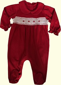 Macacão Smock Flores Vermelhas - Vermelho Liso
