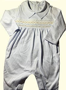 Macacão Smock Losango Marrom com Celeste - Celeste Liso