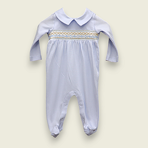 Macacão Smock Losango Marrom com Celeste - Celeste Liso