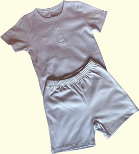 Pijama Blusa e Shorts MC - Celeste Liso