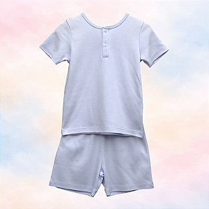 Pijama Blusa e Shorts MC - Celeste Liso
