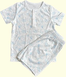 Pijama Blusa e Shorts MC - Ursinho e Balões Azuis
