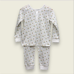 Pijama Blusa e Calça ML - Barcos e Gaivotas Listrado