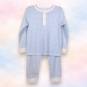 Pijama Blusa e Calça ML - Xadrez Azul Largo