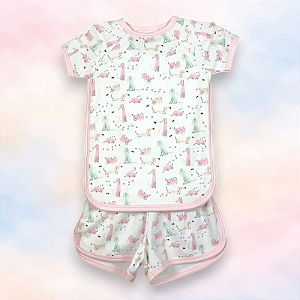Pijama Blusa e Shorts MC - Cachorrinhos Coloridos Menina