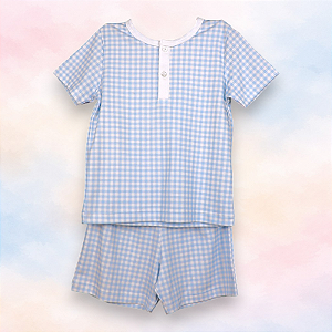 Pijama Blusa e Shorts MC - Xadrez Azul Largo