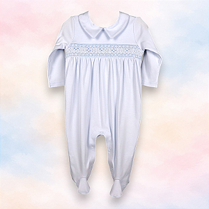 Macacão Smock 4 Pontos Azuis - Celeste Liso