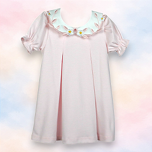 Vestido Entretela Margarida Branca Folha Rosa - Rosa Liso