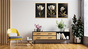Quadros Decorativos Flores Flor Dourada Tulipas Floral Ouro