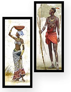 Kit 2 Quadros Decorativos 19x45 cm cada Indios Indigenas