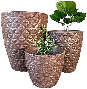 KIT 03 VASOS POLIETILENO BERLIAN GOLD DECORATIVOS P/PLANTAS, JARDINS E ESCRITÓRIOS (Marrom)