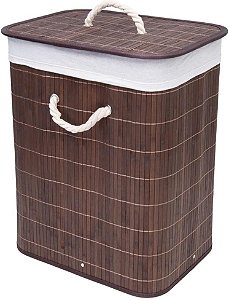 Mimo Style Cesto de Bambu Claro com Tampa para Roupas Sujas. Ideal para Lavanderia, Área de Serviço, Banheiro e Quarto. Forro Removível com Aro de Aço para Fixação, Dobrável, Alça de Corda Macia