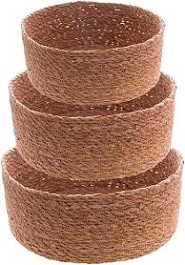 Jogo de Cestos Decorativo 3 Peças em Fibra Natural