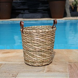 Cesto Organizador de Fibra Natural Redondo Natural Rústico para Mantas Sala Cozinha Banheiro