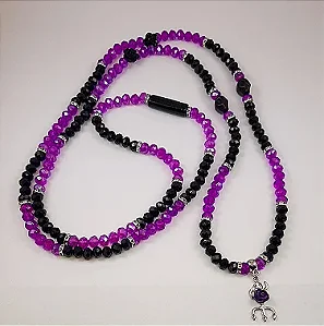 Guia Fio de Conta Pombagira Mulambo/Farrapo/Quitéria/Padilha Roxo Preto Rosa Cristal 8MM Tridente Umbanda Candomblé Quimbanda