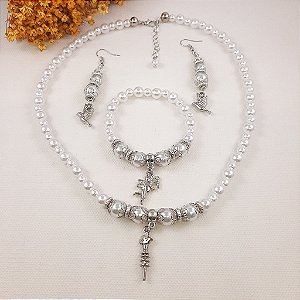 Conjunto Orixá Oxalá (Colar + Brinco + Pulseira) Umbanda e Candomblé