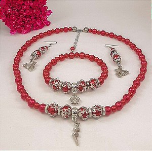 Conjunto Orixá Iansã (Colar + Brinco + Pulseira) Umbanda e Candomblé