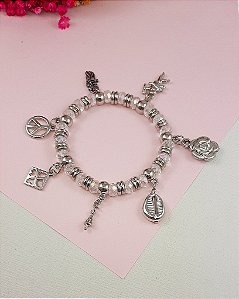 Pulseira Berloqueira para Oxalá com Cristais de Vidro e 7 Pingentes | Tamanhos Variados (transparente)