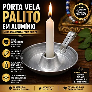 Porta Vela Palito Alumínio Castiçal Antichamas Seguro para Altar Umbanda e Decoração