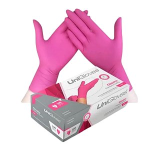 Luva Nitrilica Rosa Tamanho P com 100 unidades - Unigloves