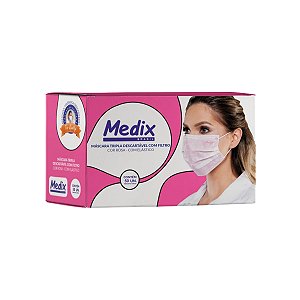 Máscara Descartável c/ 50 und Rosa - Medix