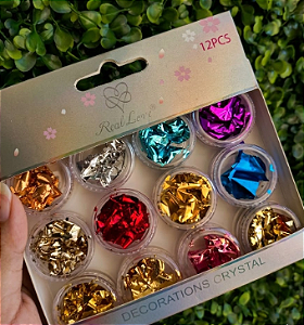 Kit 12 Potinho Folha Colorida Para Decoração De Unhas - Real Love