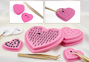 SUPORTE PARA COLA DE CÍLIOS C/ 50 CORAÇÃO ROSA