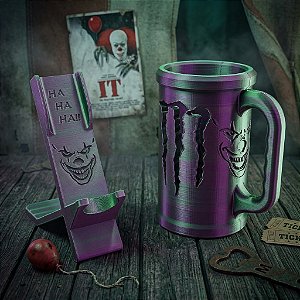 Kit De Vilão - 1 COPO MONSTER JOKER+ 2 SUPORTE MAQUINA PEN JOKER
