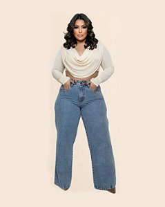 Calça Wide Leg Marmorizada Plus Size