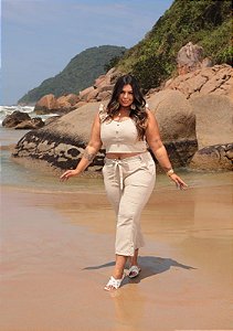 Conjunto Pantacourt Mel Bege Plus Size