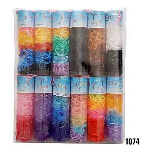 NE1074 - Tubão de liguinha de cabelo 450 pcs por tubo com atacado – Pacote com 12 unidades (Atacado)