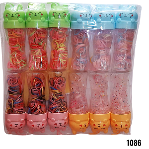 NE1086 - Liguinha de cabelo 170 elasticos de borracha por pc com 1086 – Pacote com 12 unidades (Atacado)