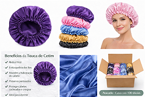 Touca de Cetim Colorida Atacado – Ideal para Revenda - ATACADO CAIXA COM 100 DUZIAS IDEAL PARA MARKETPLACE